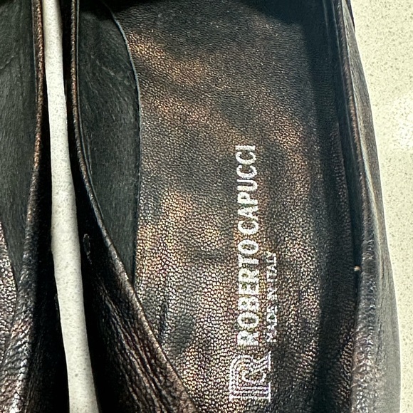 Roberto Capucci loafers size 8.5 marbled bronze leather EUC rubber sole - Picture 2 of 12